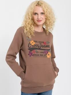 Bluza damska brązowa z nadrukiem 65303-187<Cross Jeans New