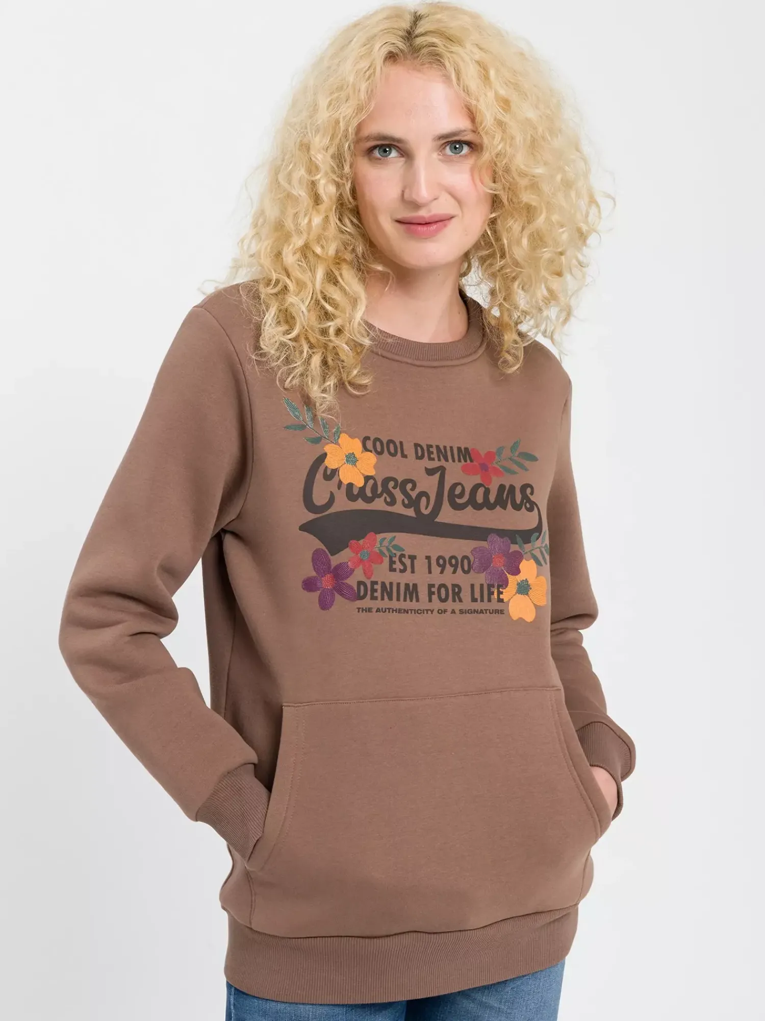 Bluza damska brązowa z nadrukiem 65303-187<Cross Jeans New