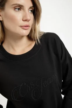 Bluza damska czarna z nadrukiem 65370-020<Cross Jeans Outlet
