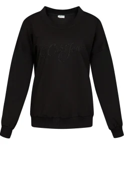 Bluza damska czarna z nadrukiem 65370-020<Cross Jeans Outlet