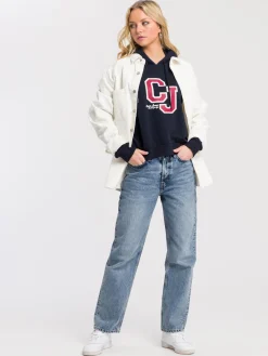 Bluza damska granatowa z nadrukiem 65375-001<Cross Jeans Discount