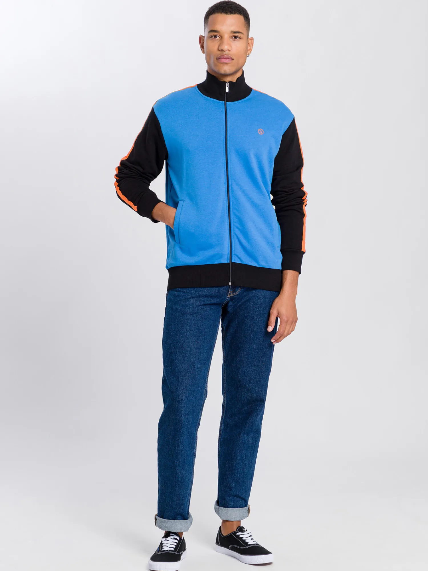 Bluza męska niebieska na suwak 25360-055 DREAM BLUE<Cross Jeans Online