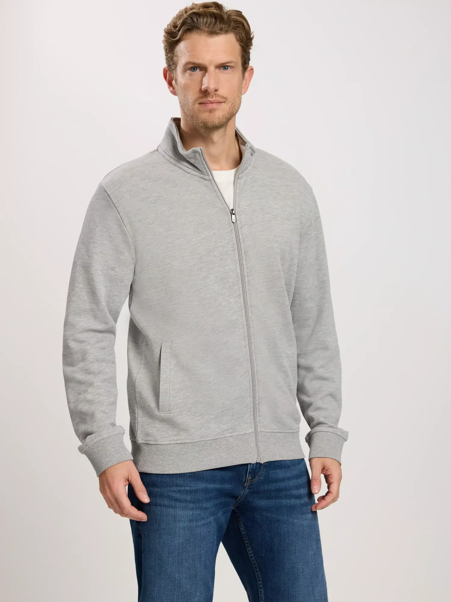 Bluza męska szara rozpinana 25482-004 GREY MELANGE<Cross Jeans Sale