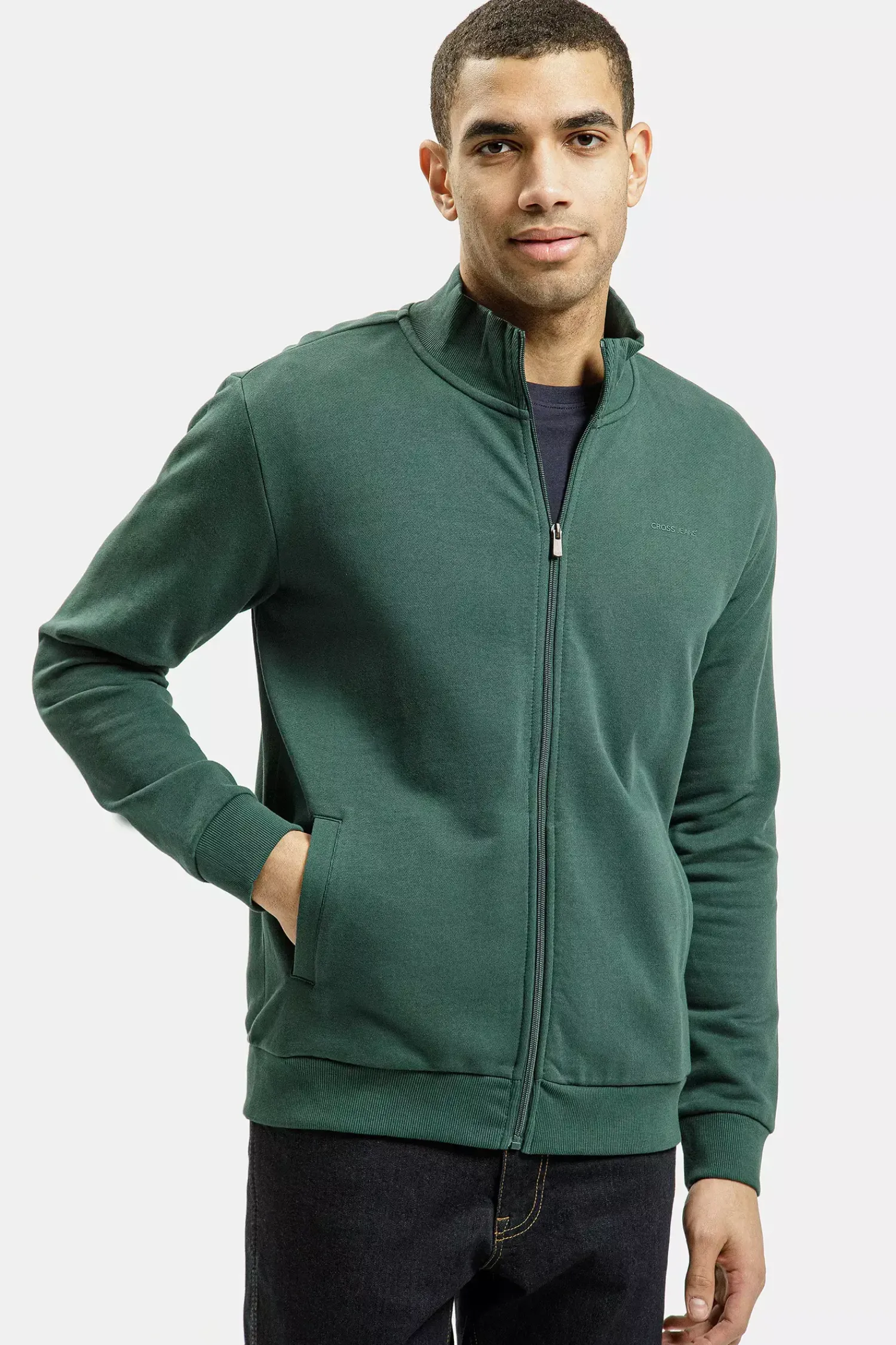 Bluza męska zielona rozpinana 25497-387 DARK GREEN<Cross Jeans Discount