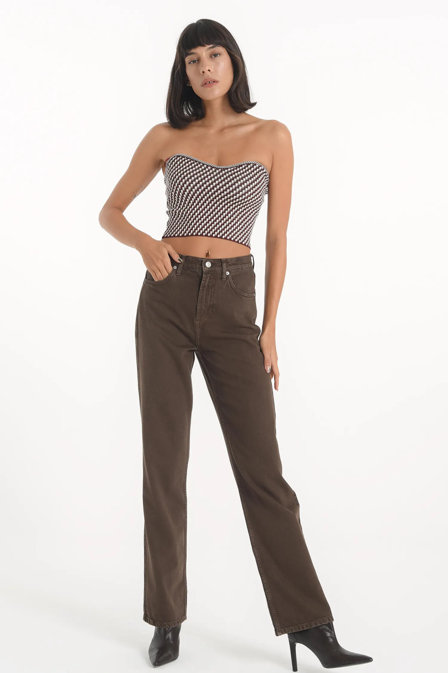 Jeansy damskie brązowe Wide Leg Diana C 4517-037<Cross Jeans Clearance