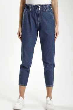 Jeansy damskie ciemnoniebieskie Mom Fit P 423-008<Cross Jeans Best