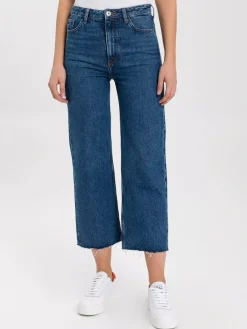Jeansy damskie niebieskie Wide Leg Cropped P 516-007<Cross Jeans Outlet