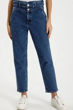 Jeansy damskie niebieskie Mom Jeans New Mom N 436-005<Cross Jeans Sale