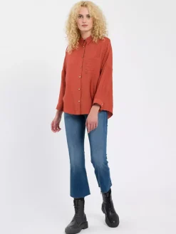 Koszula damska pomarańczowa z długim rękawem 75368-548<Cross Jeans Best