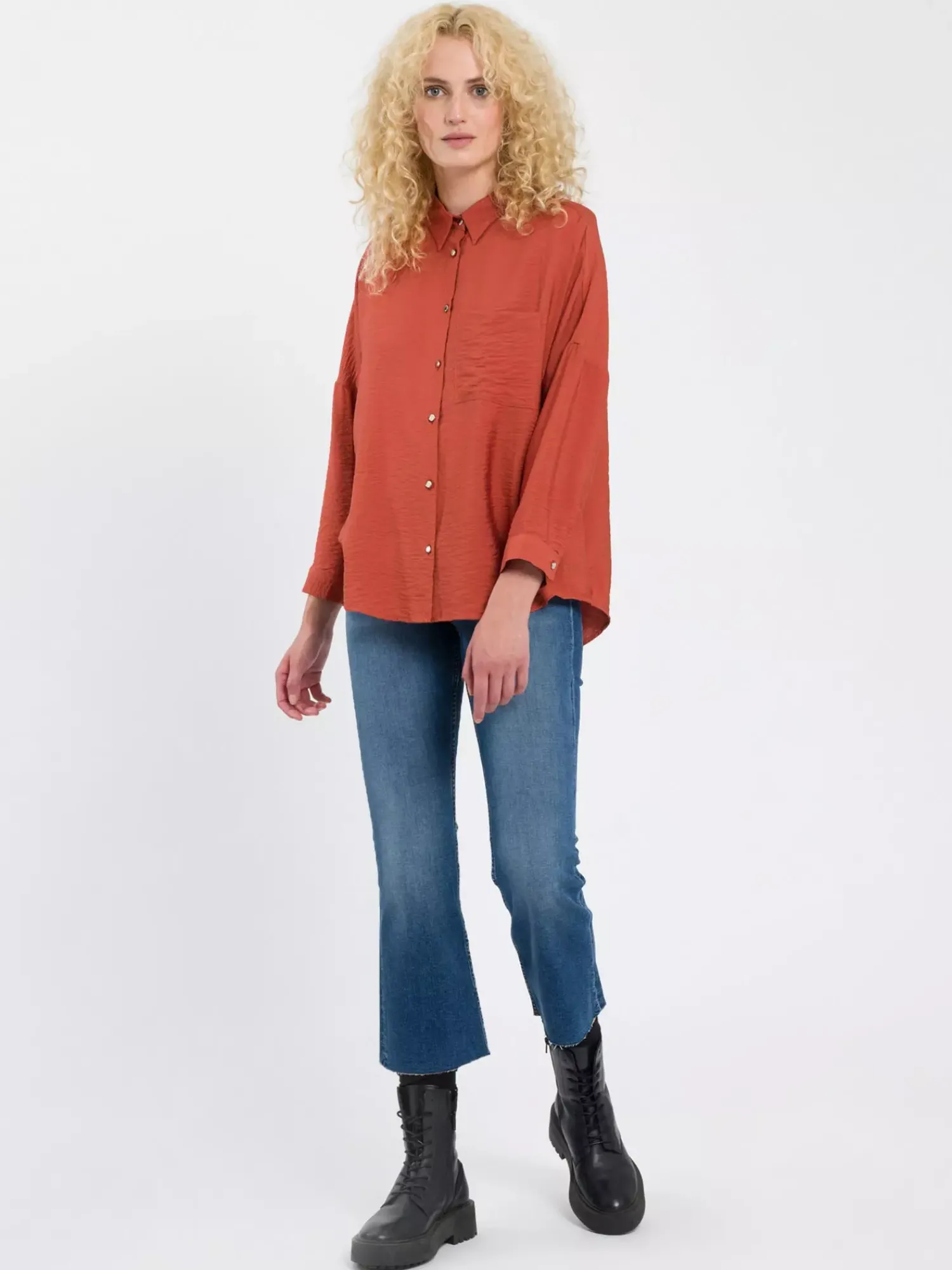 Koszula damska pomarańczowa z długim rękawem 75368-548<Cross Jeans Best