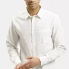 Koszula męska biała z dodatkiem lnu 35606-008<Cross Jeans Fashion