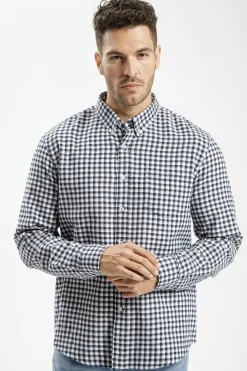 Koszula męska granatowa w kratkę 35569-001<Cross Jeans Sale