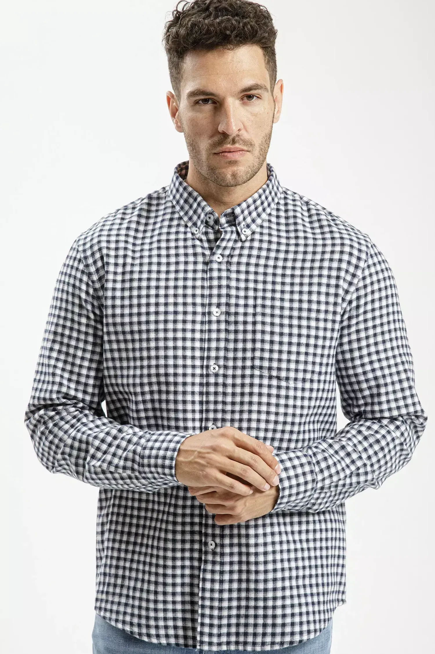 Koszula męska granatowa w kratkę 35569-001<Cross Jeans Sale