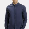 Koszula męska granatowa z dodatkiem lnu 35607-001<Cross Jeans New