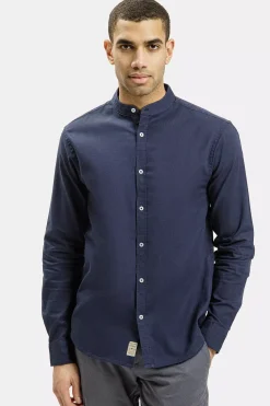 Koszula męska granatowa z dodatkiem lnu 35607-001<Cross Jeans New
