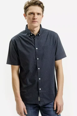Koszula męska granatowa z krótkim rękawem 35600-001<Cross Jeans Online