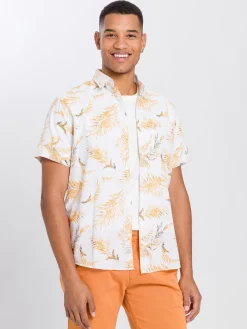 Koszula męska z nadrukiem biało-pomarańczowa 35516-636 DESERT SUN<Cross Jeans Online