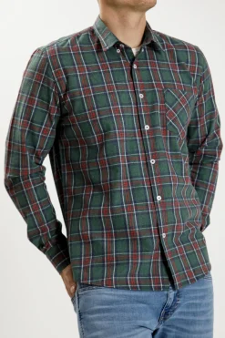 Koszula męska zielona w kratkę 35224-027<Cross Jeans Outlet