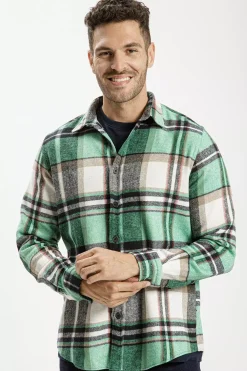 Koszula męska zielona w kratkę 35531-027<Cross Jeans Discount