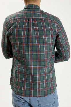 Koszula męska zielona w kratkę 35224-027<Cross Jeans Outlet