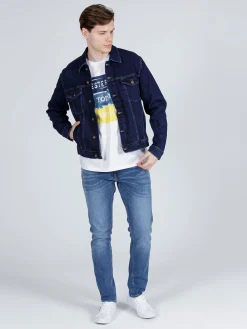 Kurtka jeansowa męska granatowa A 315-051 DARK MID BLUE<Cross Jeans Fashion