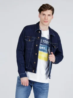 Kurtka jeansowa męska granatowa A 315-051 DARK MID BLUE<Cross Jeans Fashion