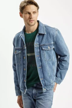 Kurtka męska jeansowa niebieska A 320-020 MID BLUE<Cross Jeans Sale