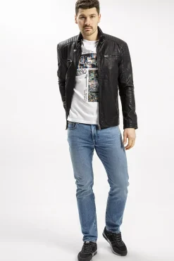 Kurtka skórzana męska czarna 40231-020<Cross Jeans Fashion