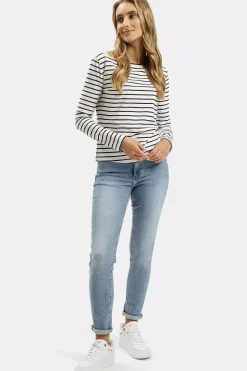 Longsleeve damski biały w paski 56192-008<Cross Jeans Discount
