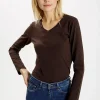 Longsleeve damski ciemnobrązowy 55756-245<Cross Jeans Best