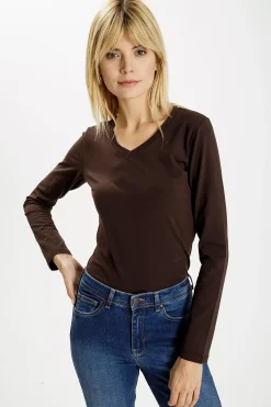 Longsleeve damski ciemnobrązowy 55756-245<Cross Jeans Best