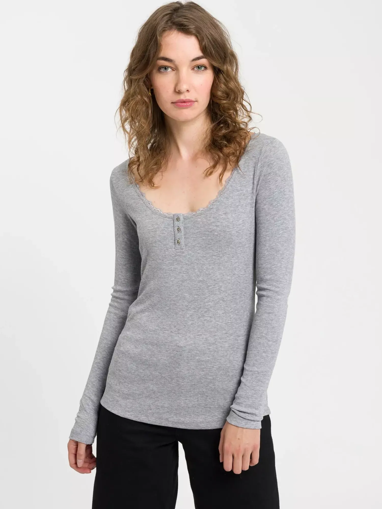 Longsleeve damski szary 55830-004 GREY MELANGE<Cross Jeans Hot