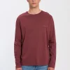 Longsleeve męski brązowy z małym nadrukiem 15863-025<Cross Jeans Outlet