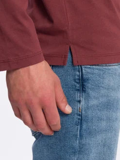 Longsleeve męski brązowy z małym nadrukiem 15863-025<Cross Jeans Outlet
