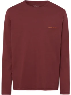 Longsleeve męski brązowy z małym nadrukiem 15863-025<Cross Jeans Outlet