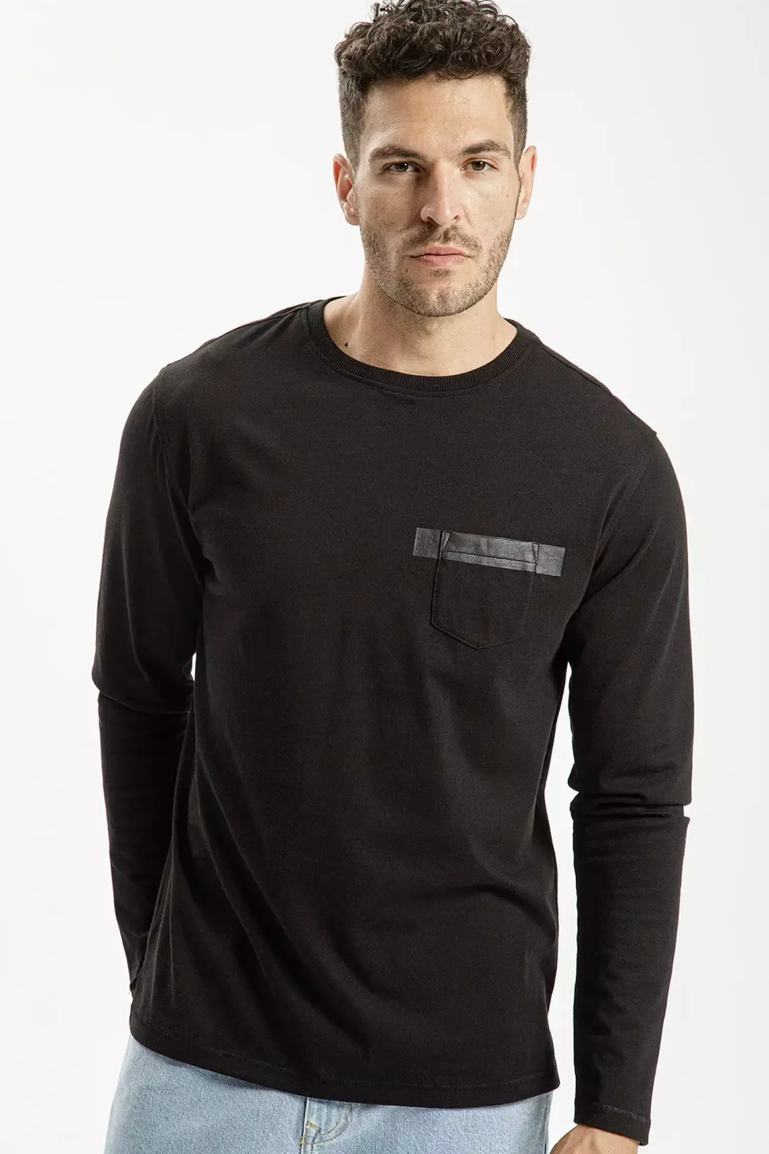 Longsleeve męski czarny 16039-020<Cross Jeans Hot