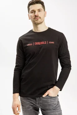 Longsleeve męski czarny z nadrukiem 15930-020<Cross Jeans New