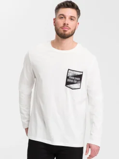 Longsleeve męski jasny z nadrukiem 15859-028<Cross Jeans Best