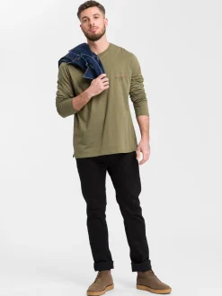 Longsleeve męski zielony z małym nadrukiem 15863-324 DUSKY GREEN<Cross Jeans Clearance