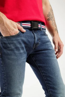 Pasek parciany męski granatowy 0563K-554 NAVY/BORDEAUX<Cross Jeans Outlet