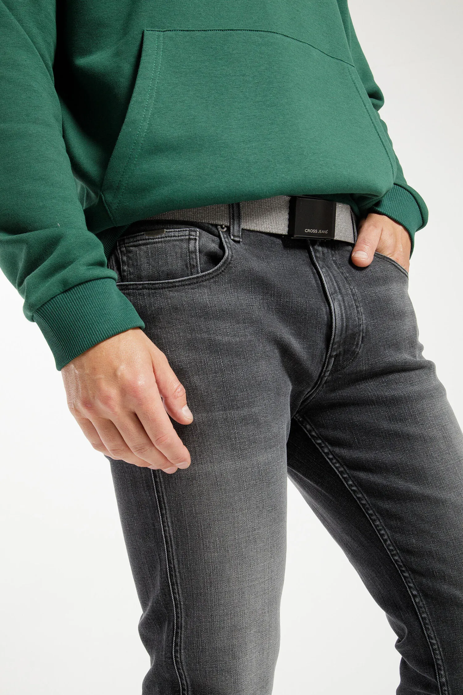 Pasek parciany męski szary 0561K-004 GREY MELANGE<Cross Jeans Hot