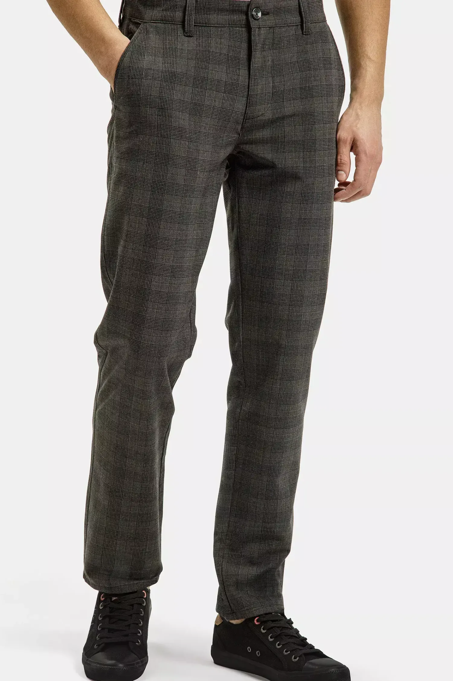 Spodnie męskie chino szare w kratę F 194-299<Cross Jeans Discount