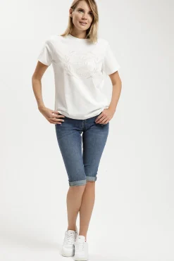 T-shirt damski beżowy z nadrukiem 56017-028<Cross Jeans Hot