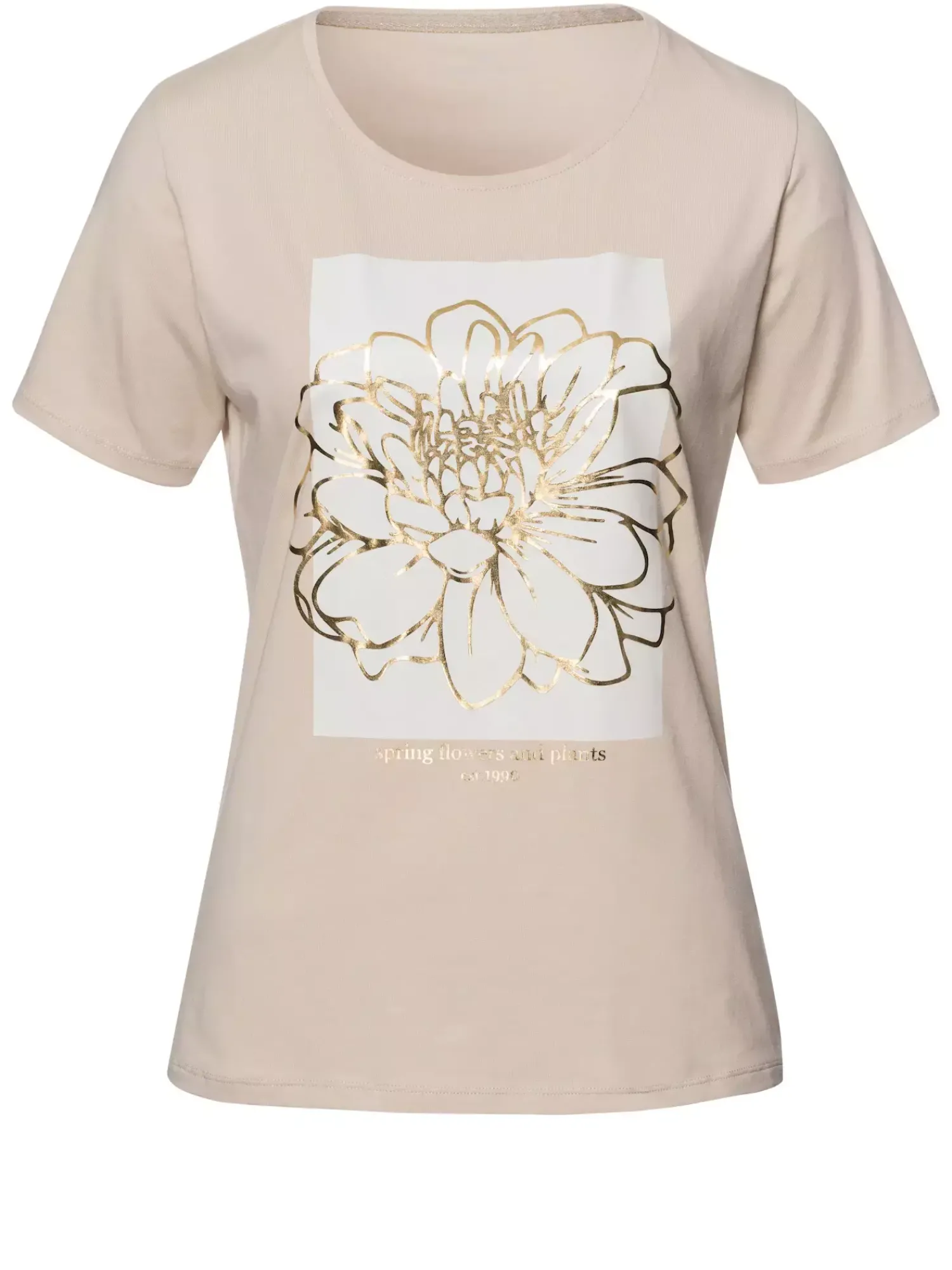 T-shirt damski beżowy z nadrukiem 56149-053<Cross Jeans Online