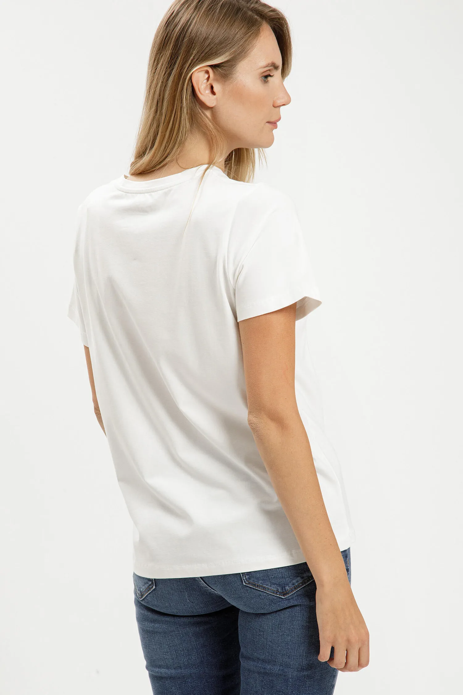 T-shirt damski beżowy z nadrukiem 56017-028<Cross Jeans Hot