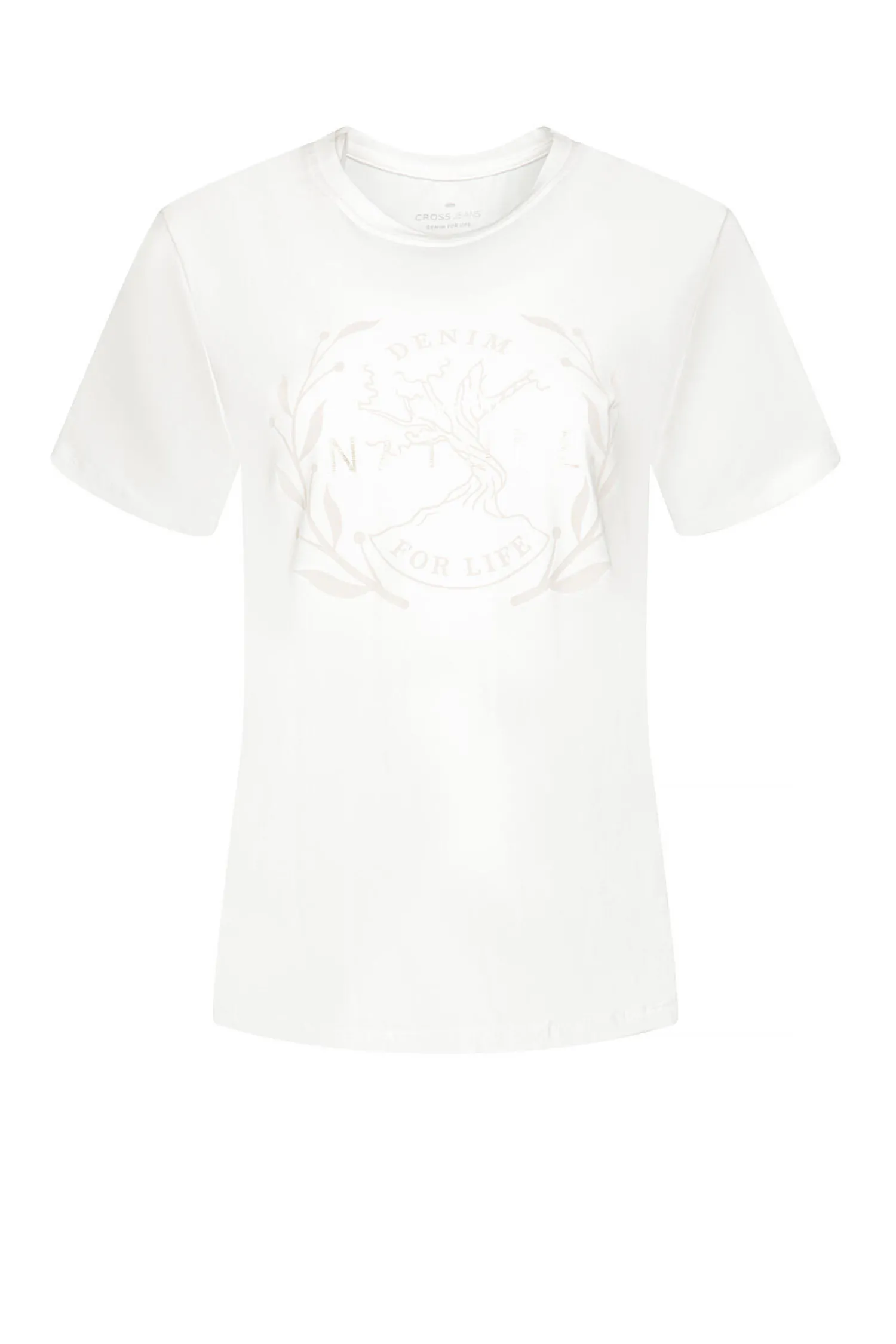 T-shirt damski beżowy z nadrukiem 56017-028<Cross Jeans Hot