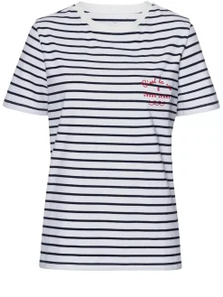 T-shirt damski biały w paski 56165-008<Cross Jeans Clearance
