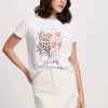 T-shirt damski biały z nadrukiem 56186-008<Cross Jeans Fashion