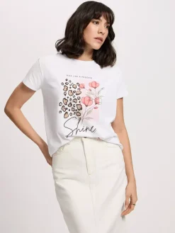 T-shirt damski biały z nadrukiem 56186-008<Cross Jeans Fashion