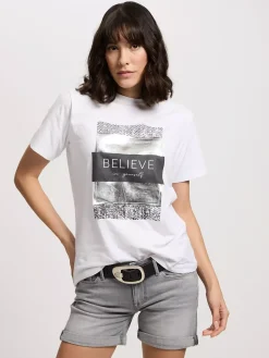 T-shirt damski biały z nadrukiem 56157-008<Cross Jeans Online